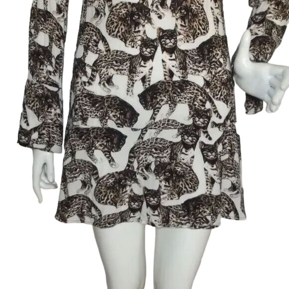 H&M Mini Dress, 4, Wild Cats, White/Brown, Long sleeves, big keyhole back - Picture 11 of 15